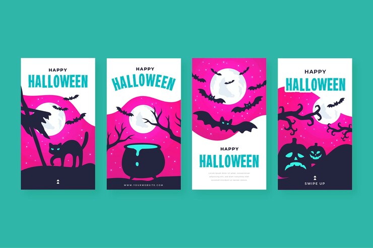 Vettore gratuito raccolta di storie di instagram di halloween