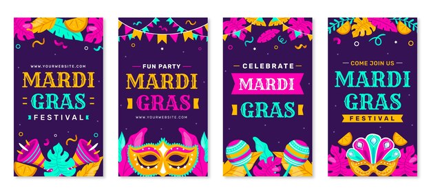 Raccolta di storie di instagram di martedì grasso piatto