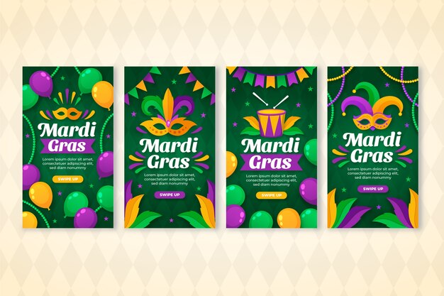 Raccolta di storie di instagram di martedì grasso piatto