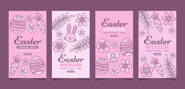 Raccolta di storie di instagram di pasqua disegnata a mano