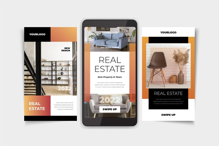 Vettore gratuito raccolta di storie di instagram di proprietà immobiliari sfumate