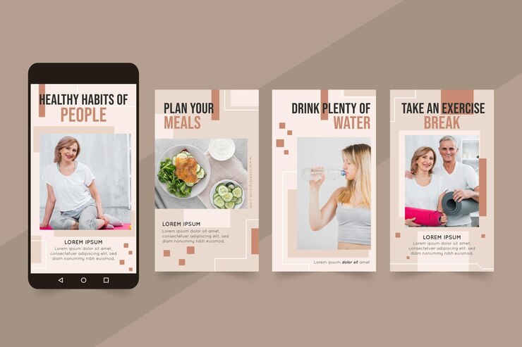 Vettore gratuito raccolta di storie di instagram di salute e fitness piatta