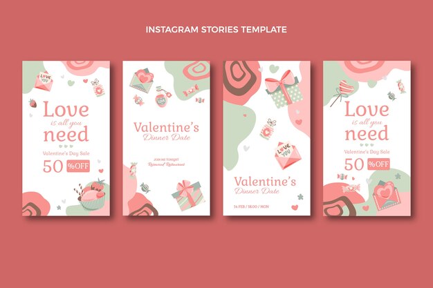 Raccolta di storie di instagram di san valentino piatto