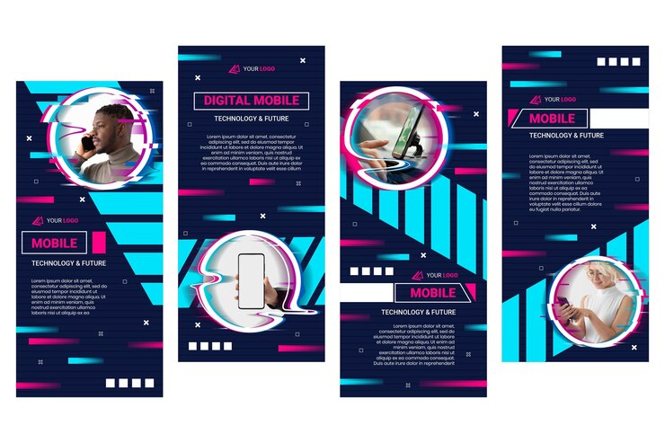 Vettore gratuito raccolta di storie di instagram di tecnologia mobile