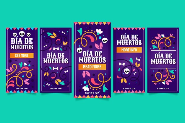 Raccolta di storie di instagram dia de muertos piatta