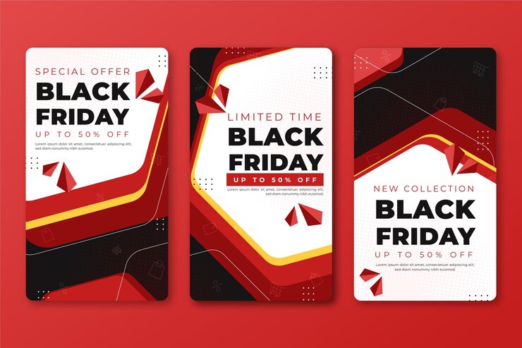 Vettore gratuito raccolta di storie di instagram flat black friday