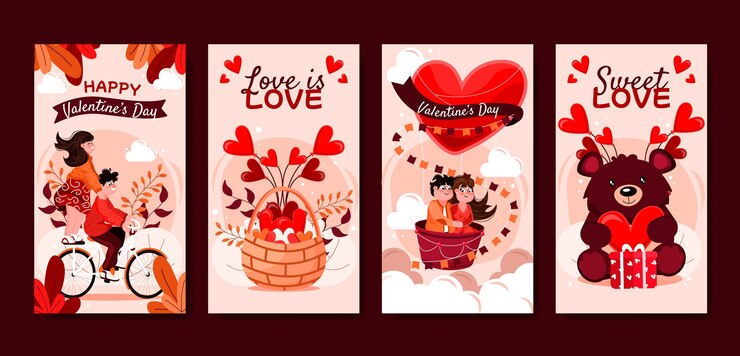 Vettore gratuito raccolta di storie di instagram per la celebrazione di san valentino