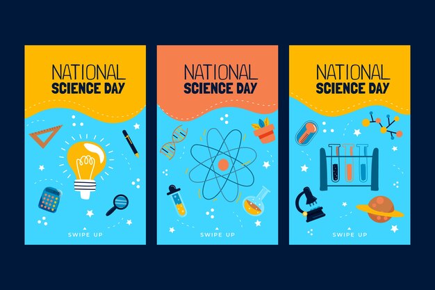 Raccolta di storie di instagram per la giornata nazionale della scienza piatta