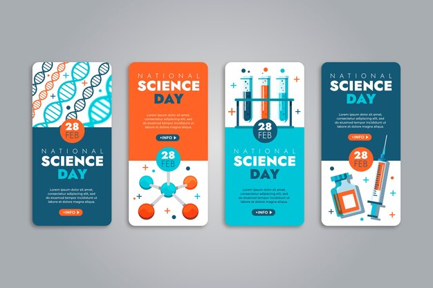 Raccolta di storie di instagram per la giornata nazionale della scienza piatta