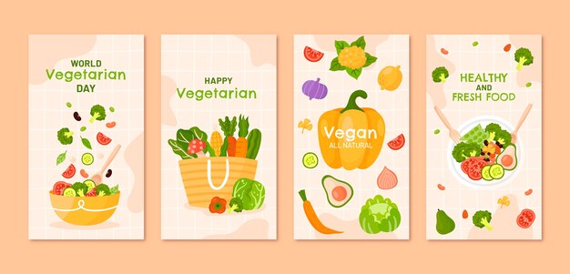 Raccolta di storie di instagram per la giornata vegetariana del mondo piatto
