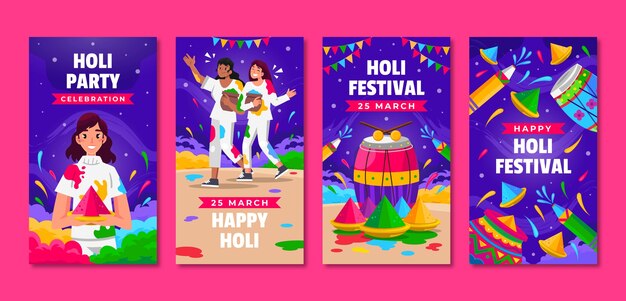 Raccolta di storie di instagram piatte per la celebrazione del festival holi