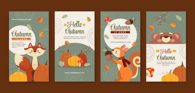 Raccolta di storie di instagram piatte per la celebrazione dell'autunno