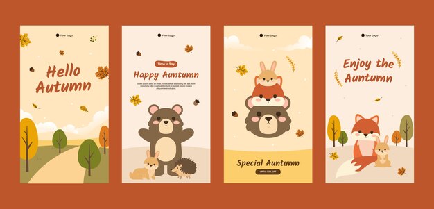 Raccolta di storie di instagram piatte per la celebrazione dell'autunno