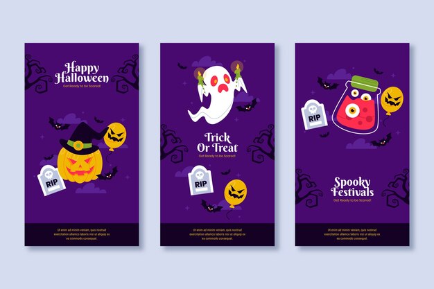 Raccolta di storie di instagram piatte per la celebrazione della stagione di halloween