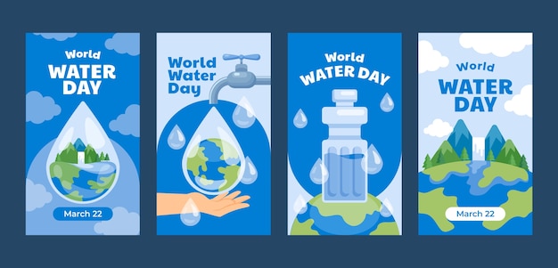 Raccolta di storie di instagram piatte per la giornata mondiale dell'acqua