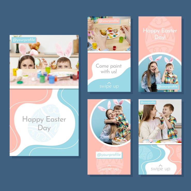 Vettore gratuito raccolta di storie instagram del giorno di pasqua