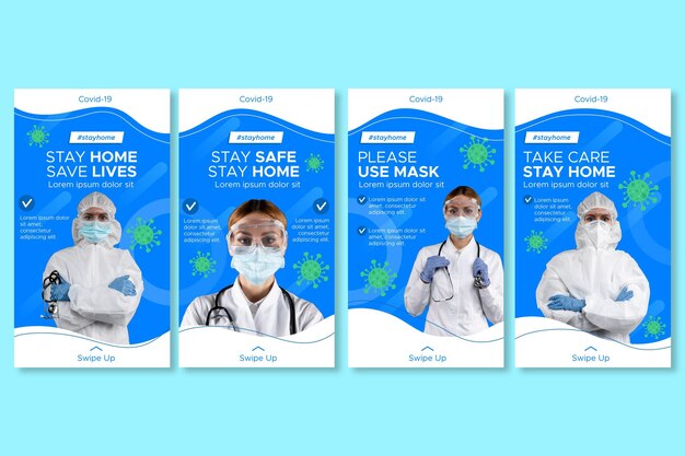Raccolta di storie instagram di coronavirus piatta