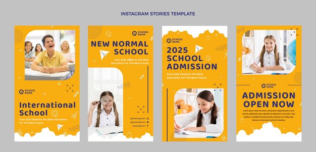 Raccolta di storie instagram minime e piatte per frequentare la scuola internazionale