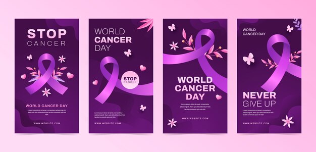 Raccolta di storie instagram sfumate per la consapevolezza della giornata mondiale del cancro
