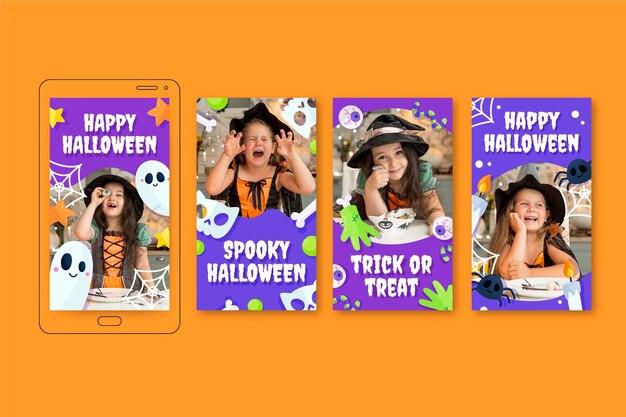 Raccolta di storie piatte di instagram di halloween con foto