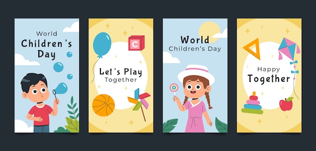 Raccolta di storie piatte di Instagram per la celebrazione della giornata mondiale dei bambini