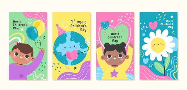 Raccolta di storie piatte di Instagram per la celebrazione della giornata mondiale dei bambini