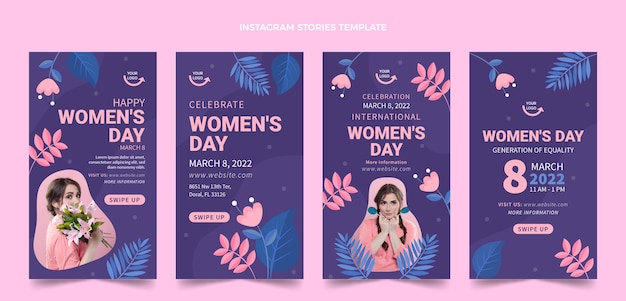 Raccolta di storie piatte per la giornata internazionale della donna su instagram