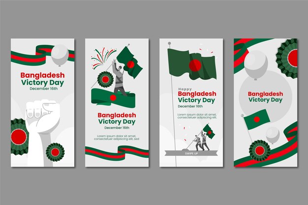 Raccolta di storie sui social media del giorno della vittoria del Bangladesh piatto disegnato a mano