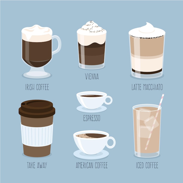 Vettore gratuito raccolta di tipi di caffè