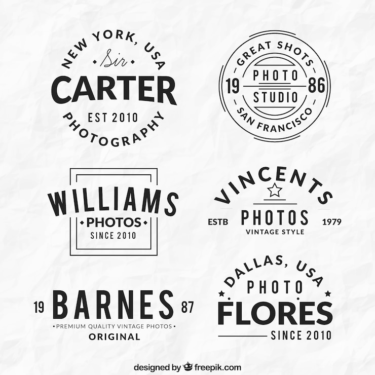 Vettore gratuito raccolta di vintage fotografia logo