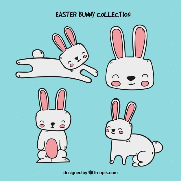 Raccolta disegnata a mano del coniglietto di pasqua