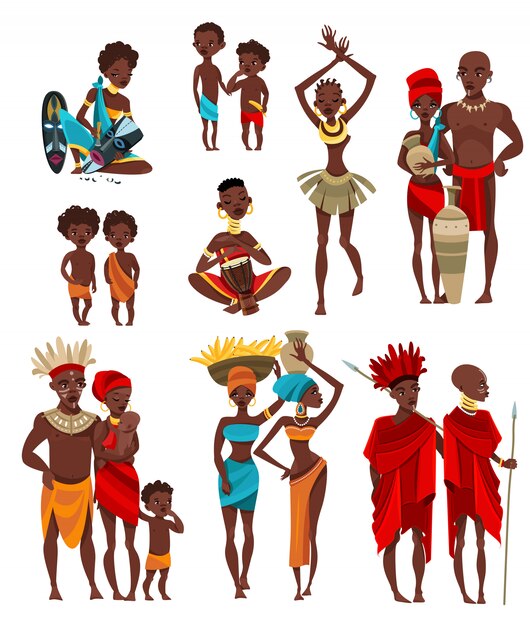 Raccolta piana delle icone dell'abbigliamento della gente africana