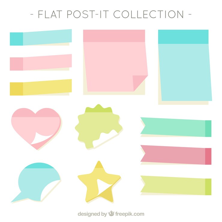 Vettore gratuito raccolta piatto di post-it in colori pastello