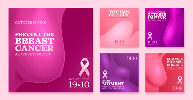 Raccolta realistica di post su Instagram del mese di consapevolezza del cancro al seno