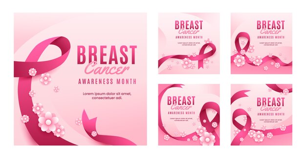 Raccolta realistica di post su Instagram del mese di consapevolezza del cancro al seno