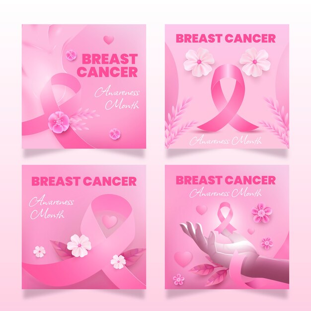 Raccolta realistica di post su Instagram del mese di consapevolezza del cancro al seno