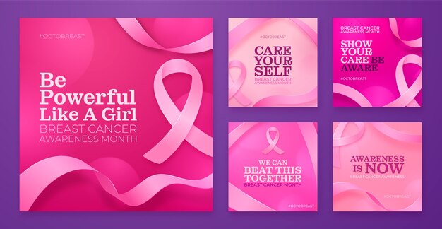 Raccolta realistica di post su Instagram del mese di consapevolezza del cancro al seno