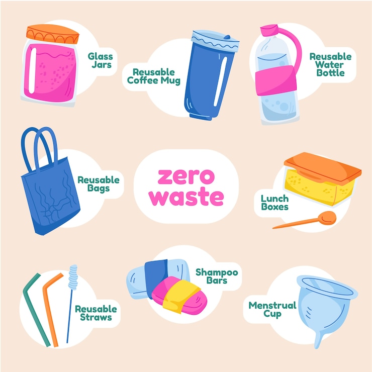 Vettore gratuito raccolta zero rifiuti dal design piatto disegnato a mano