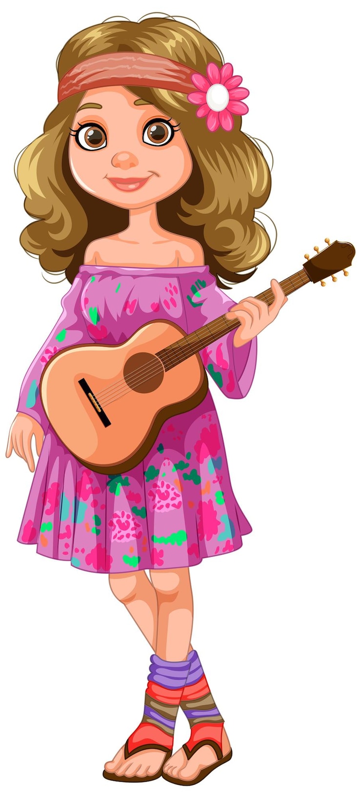 Vettore gratuito ragazza allegra che suona la chitarra acustica