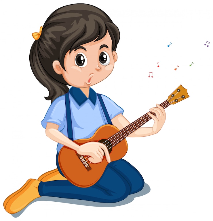 Vettore gratuito ragazza che gioca ukulele su bianco