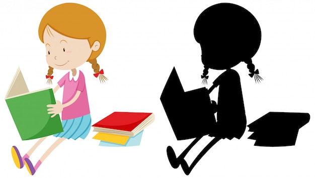 Ragazza che legge il libro con la sua silhouette