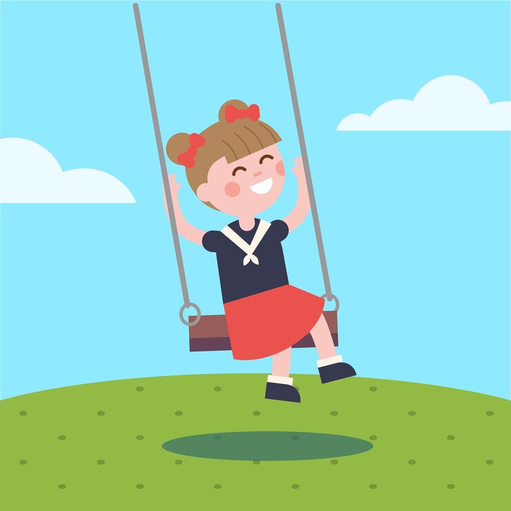 Vettore gratuito ragazza che oscilla su una swing di corda