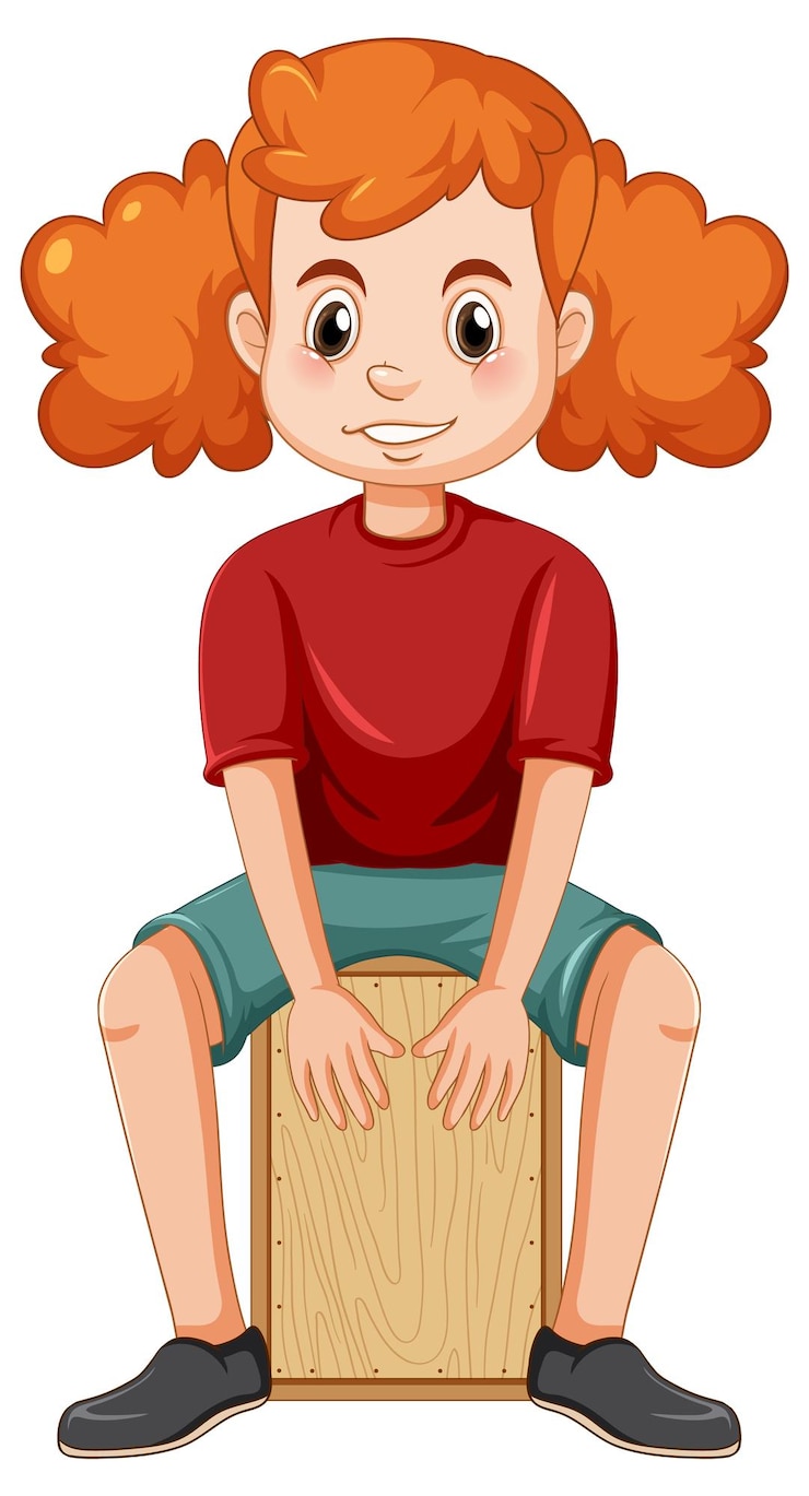 Vettore gratuito ragazza che suona il vettore del tamburo del cajon