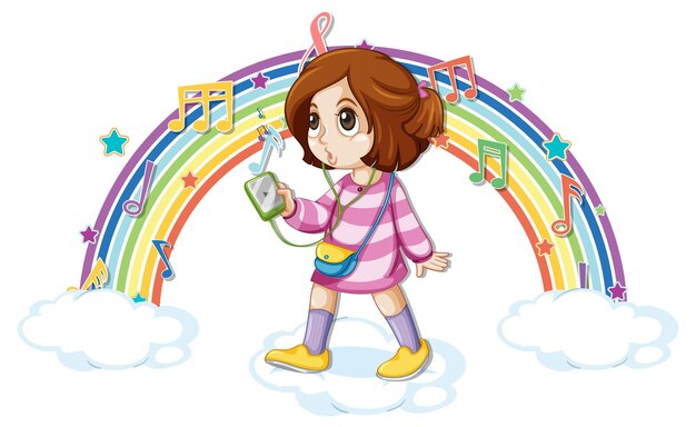 Ragazza con i simboli della melodia sull'arcobaleno