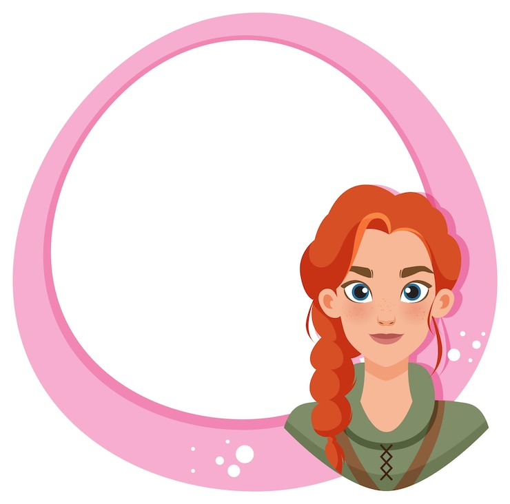 Vettore gratuito ragazza dai capelli rossi con cornice rosa
