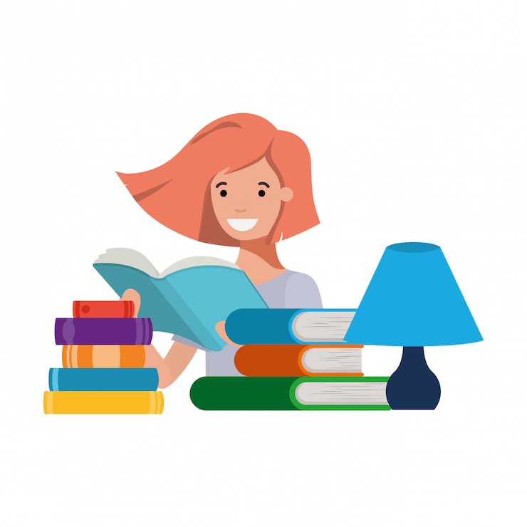 Vettore gratuito ragazza dello studente con il libro di lettura nelle mani