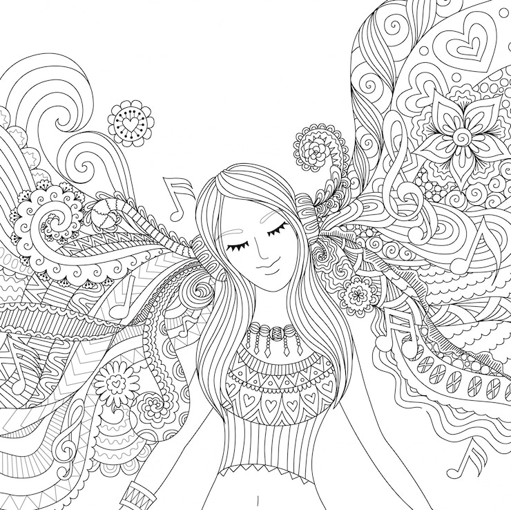 Vettore gratuito ragazza disegnata a mano ascoltando musica