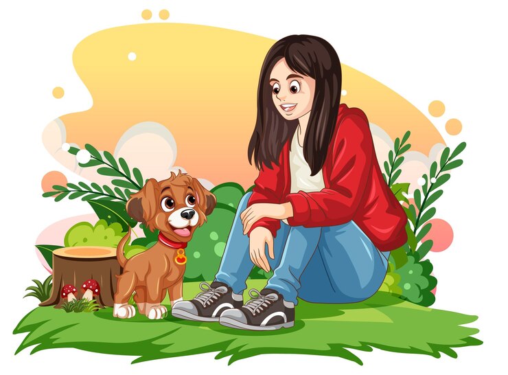 Vettore gratuito ragazza e cucciolo in natura