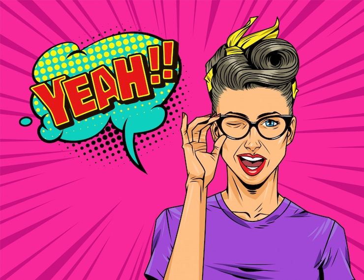 Vettore gratuito ragazza graziosa comica con il fumetto