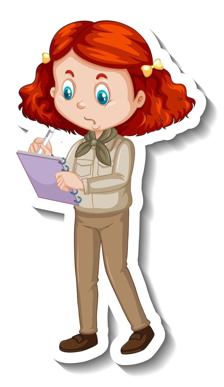 Vettore gratuito ragazza in costume da safari adesivo personaggio dei cartoni animati